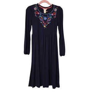 Monsoon Girls Navy Blue Sequin Embroidered Flowers Dress 9-10 Y Long Sleeve